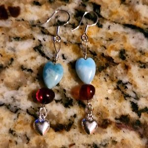 New handmade Dominican larimar heart earrings